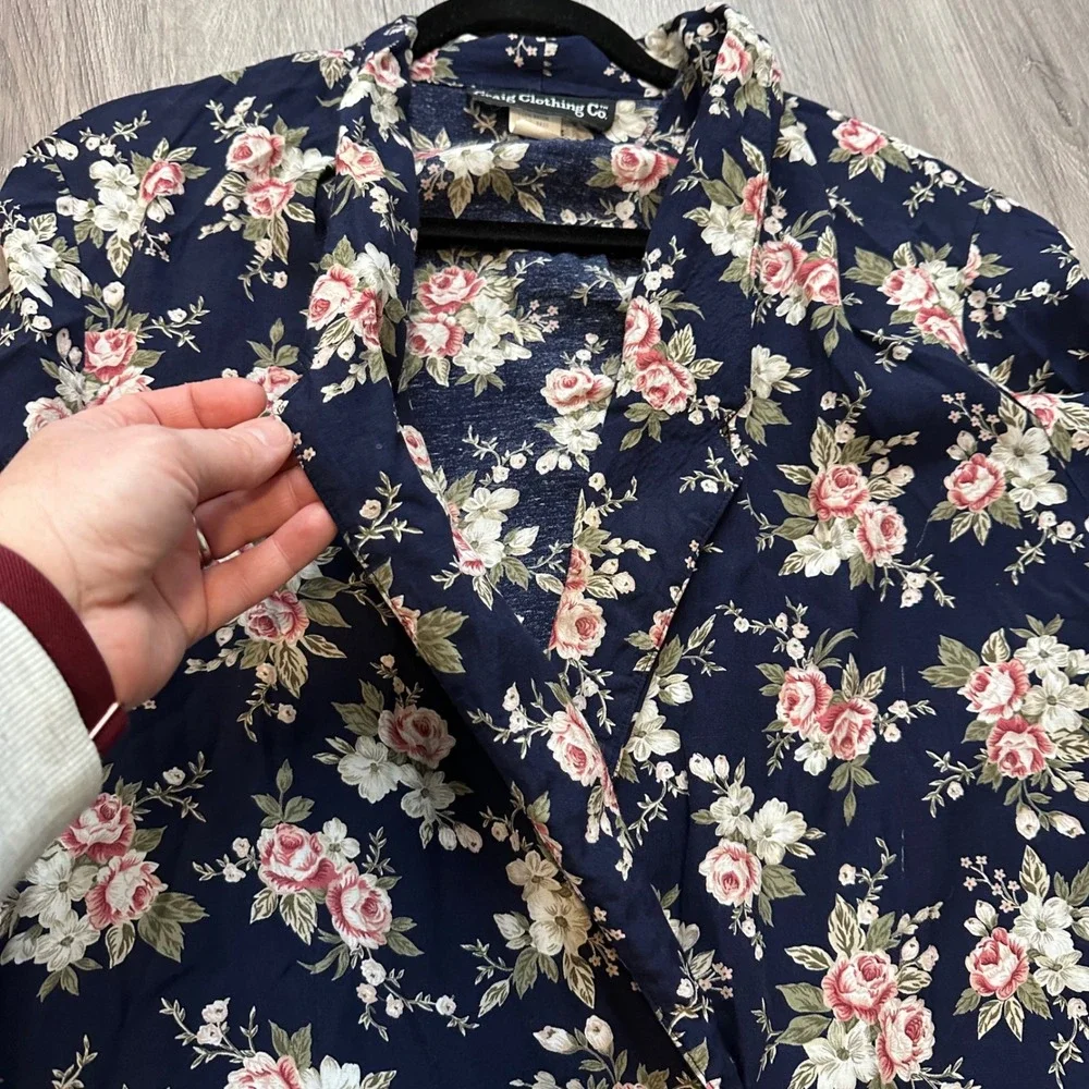 VTG Craig Clothing Womens S Navy Blue Floral Blazer‎ Cottage Feminine Dopamine